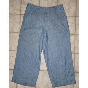 Talbots Women's Wide Leg Linen Blend Pants Size 8 Blue Preppy Trendy Nautical